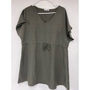 EKOUAER Olive Green‎ Tunic Cover up- V Neck, Drawstring Waist, Casual, L